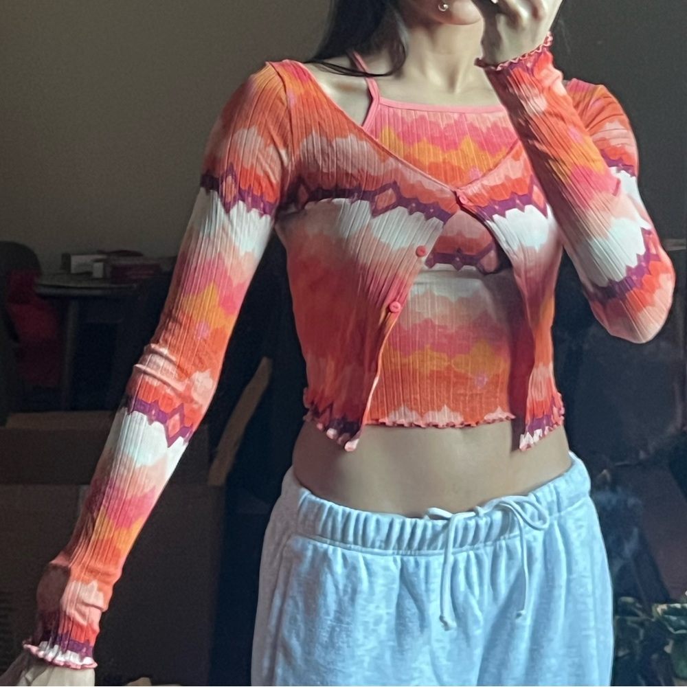 Urban outfitters tulli cropped cardigan (small) + cami (xs)